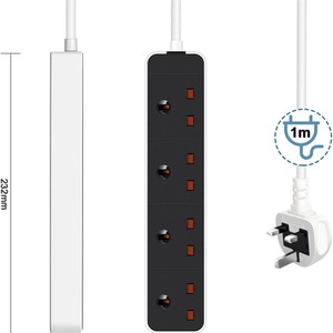 4 Way 1 Meter Extension Lead - Black by BriStar