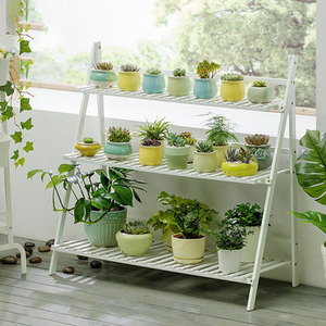 Foldable Ladder Plant Stand Rack - White by Livingandhome