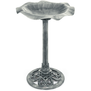Leaf Shaped Pedestal Bird Bath - Grey by Christow