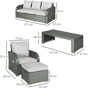 Outsunny Rattan 7 Seater Sofa, Table and Footstool Set - Grey by Outsunny