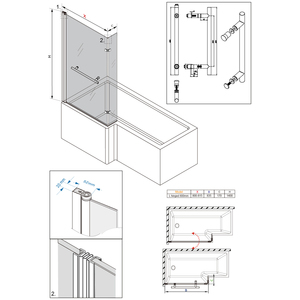 Square Bath Shower Screen Bifold Panel Pivot Screen with Towel Rail - Chrome