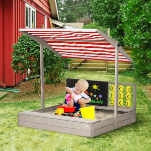 Outsunny Kids Wooden Sandpit Children Sandbox with Canopy - Grey by Outsunny