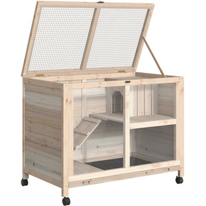 PawHut Wooden Pet Hutch Small Animal Cage - Natural by PawHut