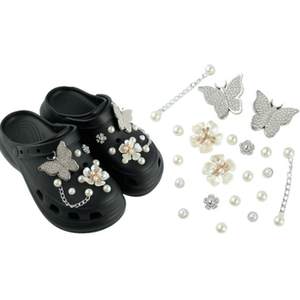 Shoe Decoration Charms with Detachable Butterfly Design Set - silver