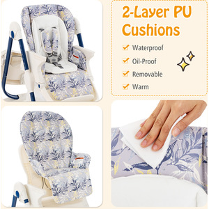 Folding Baby Highchair with Rolling Wheels - Blue by Costway