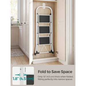 SONGMICS 3-Step Folding Ladder with Safety Lock - White by SONGMICS