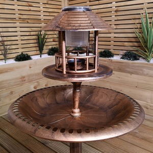 Bronze Effect Resin Garden Bird Bath and Table with Solar Light - Bronze by Samuel Alexander