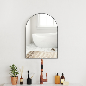 HOMCOM Arch Bathroom Mirror with Steel Framed Wall Mirror Decorative - Black / 50cm by HOMCOM