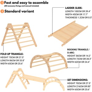 Wooden 3-in-1 Toddler Climbing Gym Indoor Kids Climbing Set - Natural by NOVECRAFTO