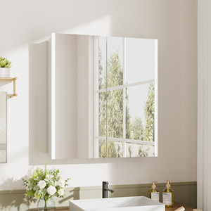 Bathroom 2-Door Mirror Cabinet with Lights - White by Livingandhome