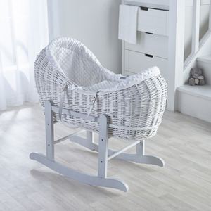 White Dimple Pod Moses Basket with Grey Little Gem Rocking Stand - White by Kinder Valley