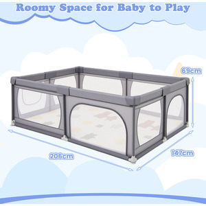Extra Large Baby Playard Baby Playpen - Light Grey by Costway
