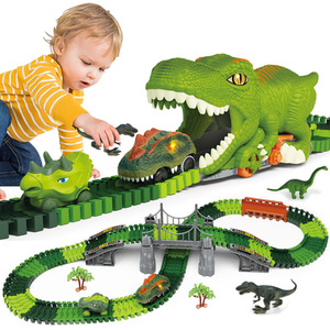 Dinosaur World Road Race Train Track Toy - green