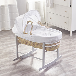 White Teddy Wash Day Moses Basket With Grey Rocking Stand - White by Kinder Valley
