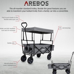 Foldable Cart With Roof - Grey by Arebos