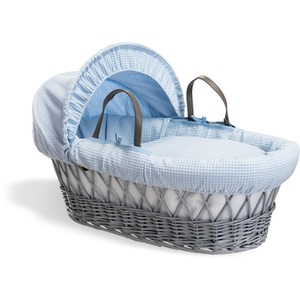 Waffle Grey Wicker Moses Basket - Blue by Clair de Lune