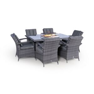 Arizona Fire Pit Square Rattan Patio Dining Set - Grey / 6 by Giardino