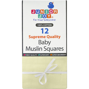 Junior Joy Muslin Squares (Pack of 12) - Cream by Junior Joy