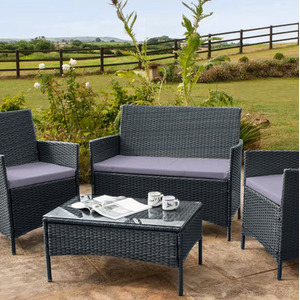 4 Piece Rattan Garden Furniture Set - Grey by Comfy Living