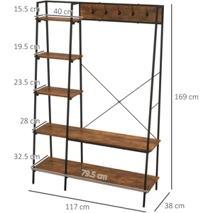 HOMCOM Coat Rack Stand Free Standing Hall Tree with 2-Tier Shoe Rack - Brown by HOMCOM