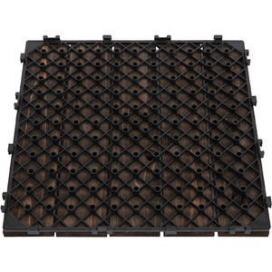 Outsunny Solid Wood Interlocking Decking Tiles - Black by Outsunny
