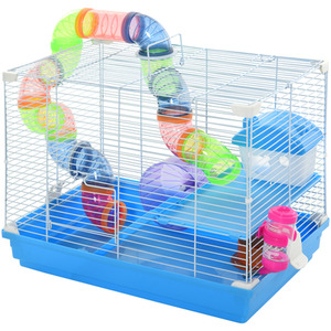 Pawhut Hamster Cage Carrier Small Animal House with Exercise Wheels Tunnel Tube - Blue by PawHut