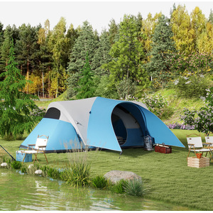 Outsunny 3000mm Waterproof Camping Tent with Porch and Sewn in Floor - Blue by Outsunny