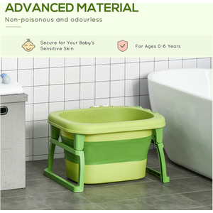 HOMCOM Baby Bath Tub Collapsible Non-Slip with Stool Seat - Green by HOMCOM