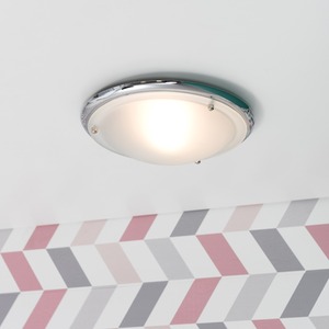 IP44 Round Flush Ceiling Light with Shade and Warm Bulb - Silver by ValueLights