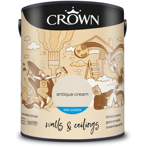 Crown Walls and Ceilings Mid Sheen Emulsion - Antique Cream / 5l by Crown Paints