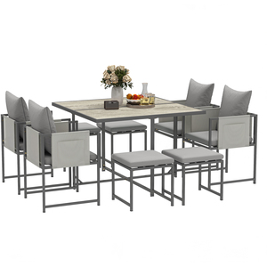 Outsunny 9 Piece Cube Garden Dining Set with Cushions - Grey by Outsunny