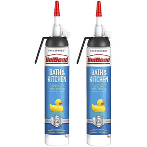 UniBond Mould Resistant Bath and Kitchen Silicone Sealant Transparent, 208g - Buy 2 by UniBond