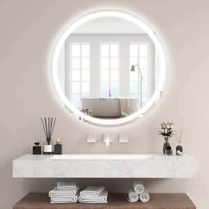 Bathroom LED Round Mirror - Silver by Costway