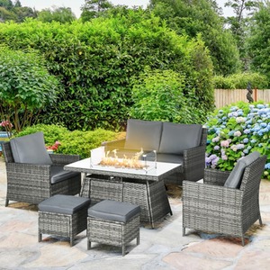 7 Piece Fire Pit Table Rattan Set - Grey by Chilli Seating