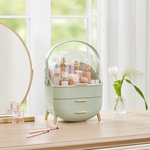 Makeup Organizer with Dustproof Drawers and Golden Accents - Mint Green by Livingandhome
