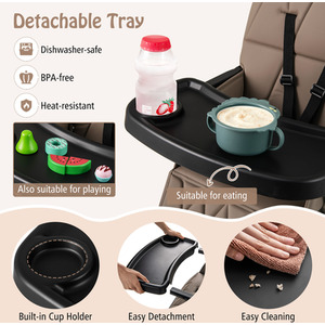 Foldable High Chair Compact Highchair - Brown by Costway