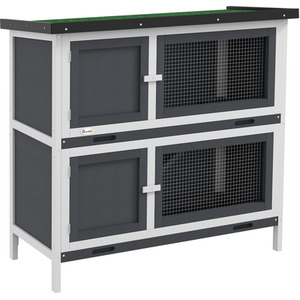 PawHut Double Decker Small Animal Hutch Bunny House - Grey by PawHut