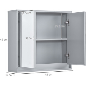 HOMCOM Wall Mount Mirror Cabinet Storage Bathroom Cupboard - Grey by HOMCOM