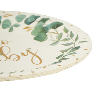 Pack of 8 Paper Hello Baby Plates - White