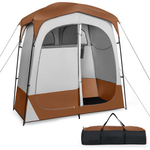 2 Rooms Shower Tent - Brown & Grey by Costway