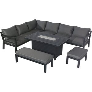 8 Seater Garden Corner Sofa Set with Fire Pit - Grey by Furniture One
