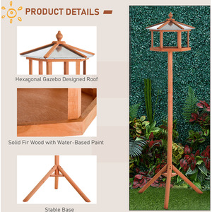 PawHut Wooden Bird Table Garden Feeding Station for Outdoor Use - Natural by Pawhut