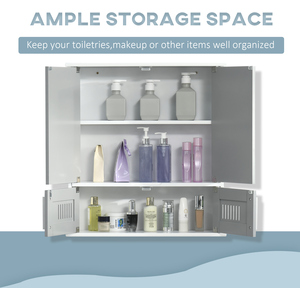 kleankin Bathroom Mirror Cabinet Wall Mount Storage Cupboard - Grey by kleankin