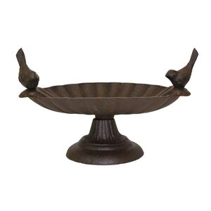 Brown Decorative Birds Scalloped Oval Bird Bath Cast Iron - Brown by Homescapes