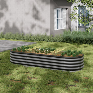 Oval Metal Raised Garden Bed - Anthracite / 240cm / 42cm by Garden Sanctuary
