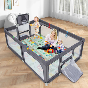 Large Baby Playpen with Mat - Grey by Costway