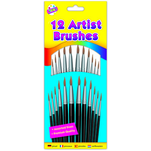 12 Natural Artist Brushes - Black