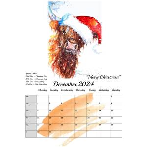 Highland Cows in Watercolour 2024 Calendar by BebesArts