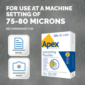 Apex Light Duty A4 Laminating Pouches - Pack of 500 - Transparent by Fellowes