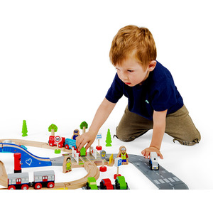 City Road and Railway Set - Multi-coloured by Bigjigs Rail